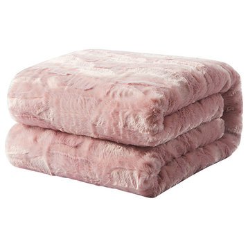 Tache Faux Fur Dusty Rose Sherpa Throw Bed Blanket, 63x87