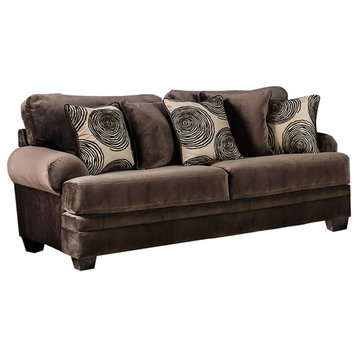 Furniture of America Sheryl Transitional Microfiber Upholstered Sofa in Brown
