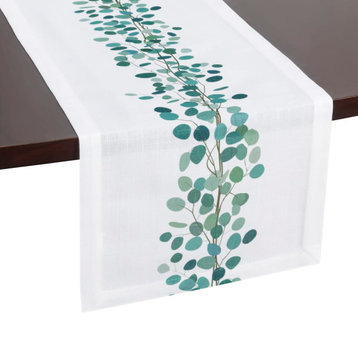 Brio Trends Eucalyptus Leaves Print Table Runner, Rustic Boho Decor, White, 13"x72"