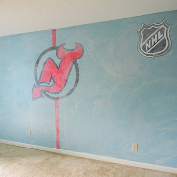 Hockey Ice Faux Finish with New Jersey Devils Mural
