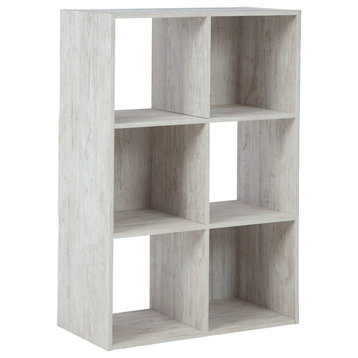 6 Cube Wooden Organizer With Grain Details, Washed White