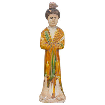Vintage Glazed Sancai Attendant Statue