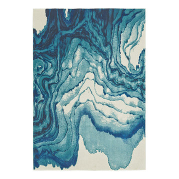 Weave & Wander Omari Contemporary Watercolor Rug, Blue, 5'x8'