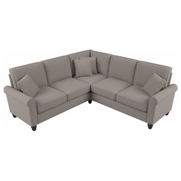 Hudson 87W L Shaped Sectional Couch in Beige Herringbone Fabric