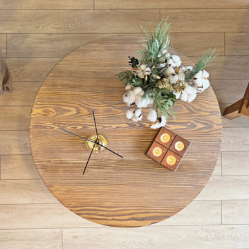 Aren Farmhouse Round Wood Coffee Table | Solid Pine Rustic Design