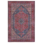 Jaipur Living - Vibe by Jaipur Living Fairbanks Medallion Red/ Blue Area Rug 10'6"X14' - The Vindage collection melds vintage inspiration with on-trend colorways and durability for lived-in spaces. This digitally printed assortment features deep, rich tones and stunning abrashed designs that lend heirloom style to any home. The Fairbanks area rug depicts a distressed medallion pattern with floral detailing in rich tones of red, Blues, and beige. The easy-care design withstands pets, children, and high traffic areas of the home such as living rooms, dining areas, kitchens, and bathrooms.