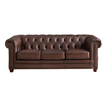 Hydeline Stanwood 100% Leather Sofa Set, Dark Brown, Sofa