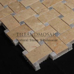 Crema Marfil Marble Basketweave Mosaic Tile with Bardiglio Gray Dots Polished - Products