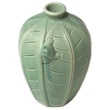 Frangipani Frog Ceramic Vase