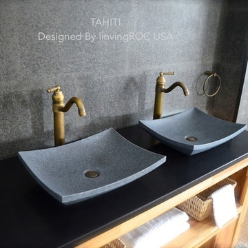 18'' GRAY GRANITE STONE CONTEMPORARY  BATHROOM VESSEL SINK-TAHITI