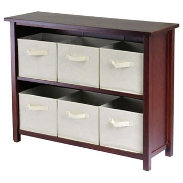 Verona 2-Section W Storage Shelf With 6 Foldable Beige Fabric Baskets