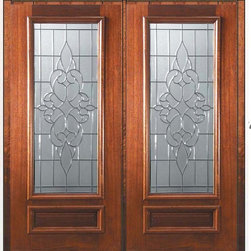 Prehung Double Door 80 Wood Mahogany Courtlandt 3/4 Lite Glass - Front Doors