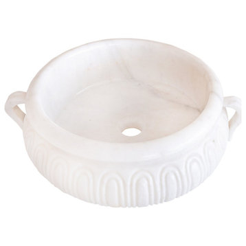 Natural Stone White Marble Vessel Sink Bowl Polished (D)17" (H)6"