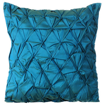 Taffeta & Silk Throw On Bed Blue 20"x20" Knots Textured, Blue Compatible