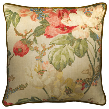 Floral Cotton Cushion, Andrew Martin Peony, Natural