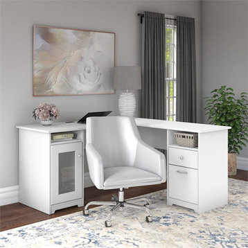 Bush Cabot Engineered Wood Computer Desk and Chair Set in White