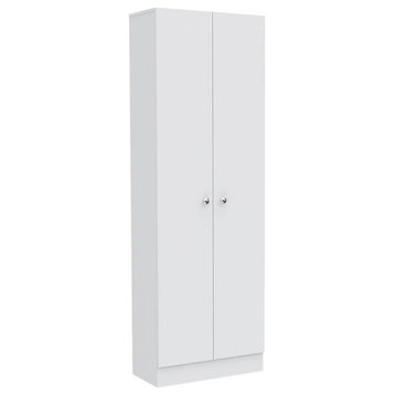 Pemberly Row 70" Modern Engineered Wood Storage Pantry Cabinet in White