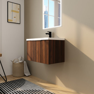 BNK 30" Bathroom Vanity with Resin Sink, Modern Design with Soft Close Doors, California  Walnut