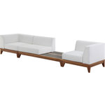 Meridian Furniture - Rio Water Resistant Fabric  Patio 3-Piece Modular Sofa, Off White - Build the seating group you need for your outdoor entertaining area with one or more selections from the Rio collection including this Rio outdoor off-white water resistant modular sofa. A solid acacia wood frame provides sturdy dependability for this sofa, ensuring its long-lasting performance and impeccable beauty. The plump cushions are encased in resilient water resistant fabric to keep them looking luxuriously beautiful for seasons to come. Attach other units in the collection to this sofa with convenient latches.