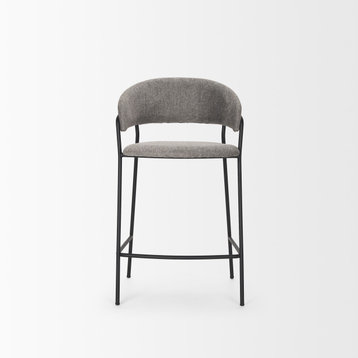 Carolyn Counter Stool With Gray Fabric and Matte Black Metal