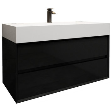 MAX 42" Floating Bath Vanity With Acrylic Sink, Gloss Black