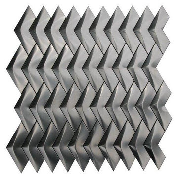 12"x12" Stainless Steel 3D Herringbone Brushed Mosaic, Single Listing