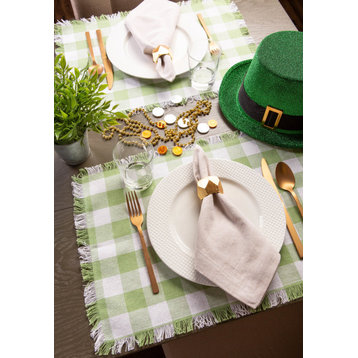 DII Bright Green Heavyweight Check Fringed Placemat, Set of 6