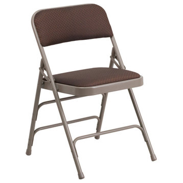 Upholstered Metal Folding Chair, Brown Patterned