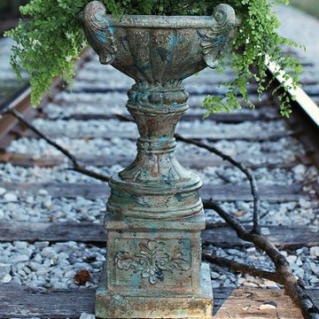 Tall Pedestal Planter With Patina Finish