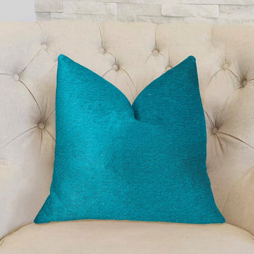 Aquamarine Velvet Turquoise Luxury Throw Pillow, 26"x26"