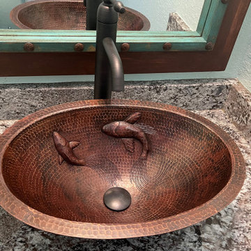 19" Oval Under Counter Hammered Copper Bathroom Sink with Koi Fish Design (LO19F