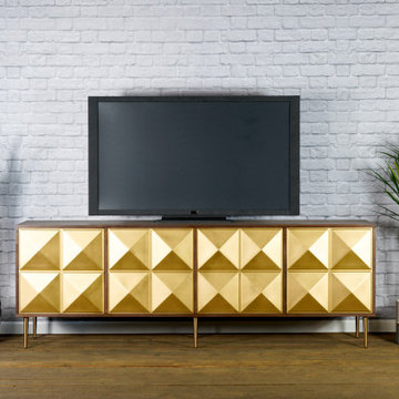 Modern Credenza, Mid Century Modern TV Stand, Walnut Modern Buffet, Gold Buffet
