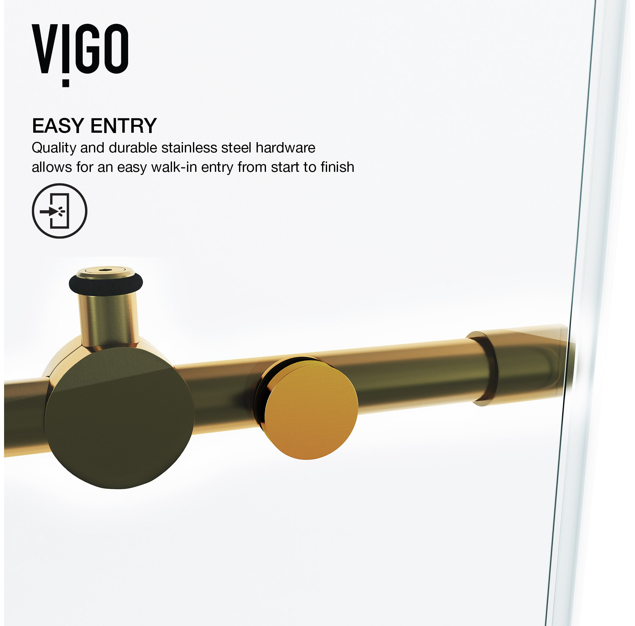 VIGO Elan 60" to 64" W x 74" H Frameless Sliding Shower Door, Matte Gold, Clear Glass