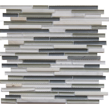 12"x12" Glass and Stone Mosaic Tile, Morning, Strips, Set of 5