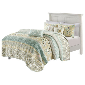 Madison Park Willa Transitional Floral 6-Piece Coverlet Set, Yellow