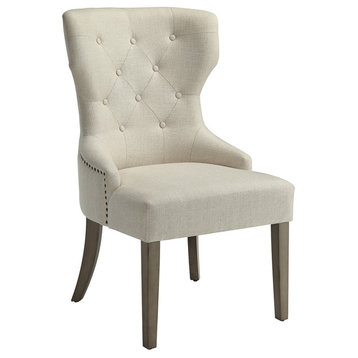 Coaster Traditional Tufted Upholstered Fabric Dining Chair in Beige