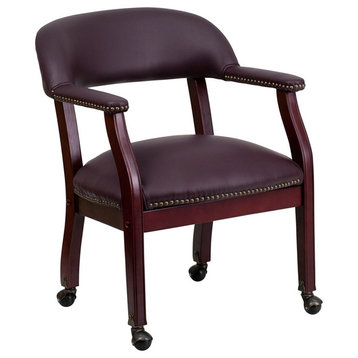 Burgundy Top Grain Leather Conference Chair With Casters