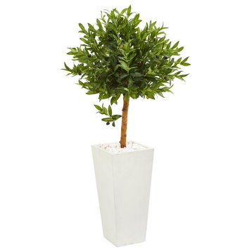 4' Olive Topiary Artificial Tree in White Planter UV Resistant, Indoor/Outdoor