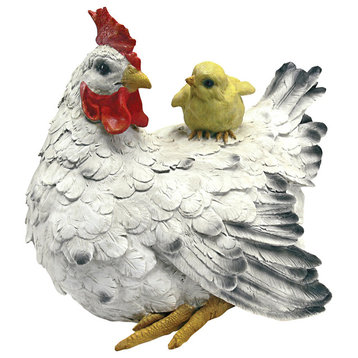 Barnyard Mother Hen and Baby Chick Statue