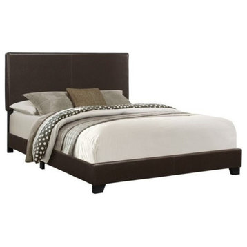 Bed, Queen Size, Platform, Bedroom, Frame, Upholstered, Pu Leather Look, Brown