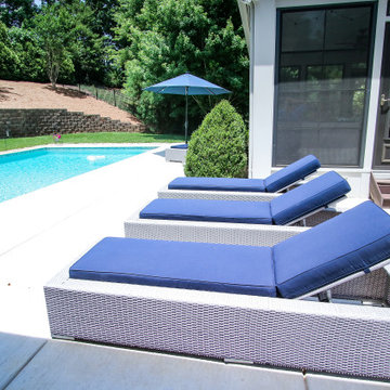 Poolside Lounge Chairs with Navy Cushions