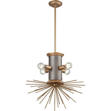 Lucy Spike Four Light Pendant, Weathered Zinc, Antique Gold