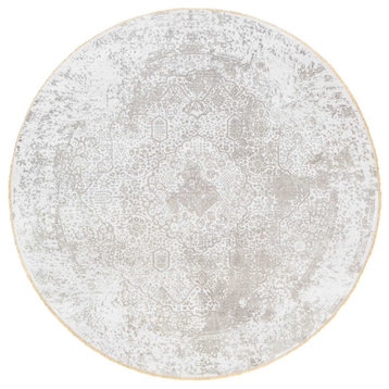 Round Grey Broken Persian Design Wool And  Silk Hand Knotted Rug, 10'0" x 10'0"