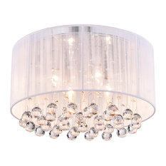 Belle 4-Light White Thread and Chrome Flushmount With Hanging Crystals