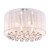 Belle 4-Light White Thread and Chrome Flush Mount With Hanging Crystals Glam