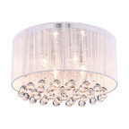 Belle 4-Light White Thread and Chrome Flush Mount With Hanging Crystals Glam