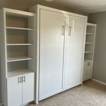 Custom Built Vertical Queen Size Murphy Bed with Side Shelving & Cabinetry