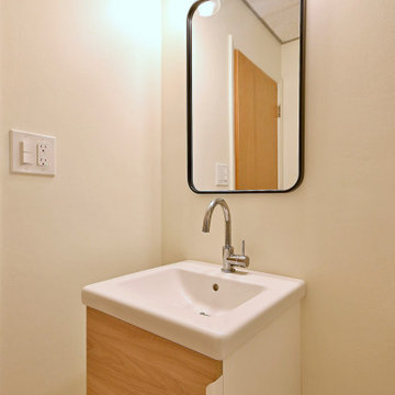 Mid-Century Modern Powder Room With Custom Vanity