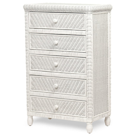 Santa Cruz 5-Drawer Chest With Glass Top, White