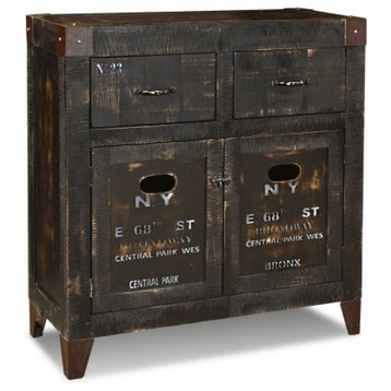 City Rustic Distressed Style Solid Wood NY Graffiti Sideboard Buffet